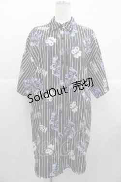 画像1: NOEMIE / クロミｘ病みくまストライプシャツ  黒Ｘ白Ｘ紫 I-25-10-24-069-LO-TS-SA-ZI