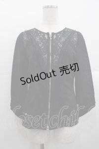 Rozen Kavalier / レース切り替え透かし封ZIPカーディガン  黒 I-25-10-24-080-OO-TO-SA-ZI