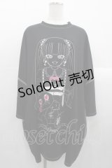 VOLCAN&APHRODITE / ハーネスGIRLステッチTシャツ  黒Ｘ白 I-25-10-24-085-PU-TO-SA-ZI