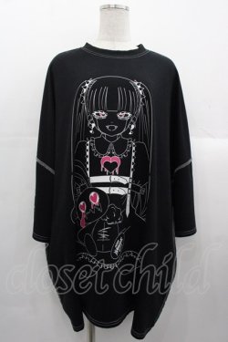 画像1: VOLCAN&APHRODITE / ハーネスGIRLステッチTシャツ  黒X白 I-25-10-24-085-PU-TO-SA-ZI