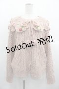 PINK HOUSE / Berry Roseモチーフ付きヨーク編みニットカーディガン  ピンク I-25-10-24-087-LO-BL-SA-ZI