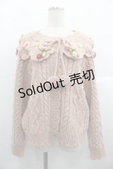 PINK HOUSE / Berry Roseモチーフ付きヨーク編みニットカーディガン  ピンク I-25-10-24-087-LO-BL-SA-ZI