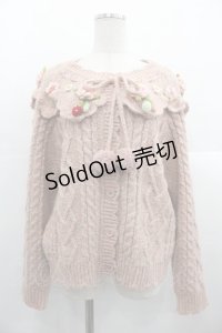 PINK HOUSE / Berry Roseモチーフ付きヨーク編みニットカーディガン  ピンク I-25-10-24-087-LO-BL-SA-ZI