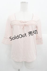 PINK HOUSE / 薔薇モチーフ付き五分袖プルオーバー M ピンク I-25-10-24-088-LO-TO-SA-ZI