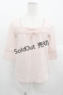 画像1: PINK HOUSE / 薔薇モチーフ付き五分袖プルオーバー M ピンク I-25-10-24-088-LO-TO-SA-ZI