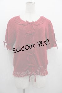 PINK HOUSE / コットンレース使い透かしニットカーディガン  赤 I-25-10-24-091-LO-TO-SA-ZI