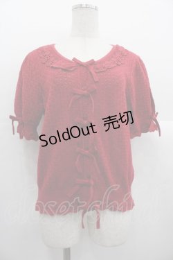 画像1: PINK HOUSE / コットンレース使い透かしニットカーディガン  赤 I-25-10-24-091-LO-TO-SA-ZI