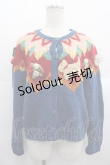 PINK HOUSE / モチーフ付きニットカーディガン  ブルー I-25-10-24-094-LO-TO-SA-ZI