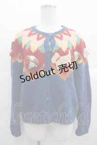 PINK HOUSE / モチーフ付きニットカーディガン  ブルー I-25-10-24-094-LO-TO-SA-ZI