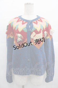 画像1: PINK HOUSE / モチーフ付きニットカーディガン  ブルー I-25-10-24-094-LO-TO-SA-ZI