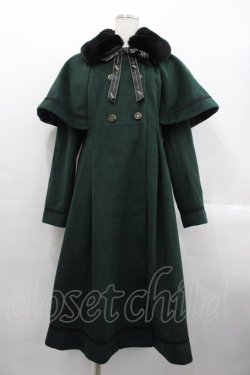 画像1: axes femme POETIQUE / ファー襟付きケープロングコート  グリーンX黒 I-25-10-24-096-AX-CO-SA-ZI