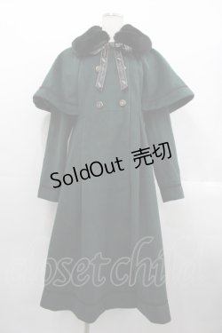 画像1: axes femme POETIQUE / ファー襟付きケープロングコート  グリーンＸ黒 I-25-10-24-096-AX-CO-SA-ZI