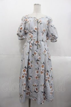 画像1: axes femme POETIQUE / フラワーストライプワンピース  サックス I-25-10-24-105-AX-OP-SA-ZI