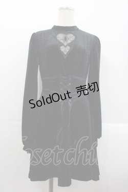 画像1: DARK IN LOVE / Gothic double heart front belt waist dress M ブラック I-25-10-24-122-PU-OP-SA-ZI