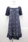 Ozz oneste / 蝶プリントチュール重ね半袖ワンピース  ネイビー I-25-10-29-050-OO-OP-SA-ZI