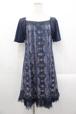 画像1: Ozz oneste / 蝶プリントチュール重ね半袖ワンピース  ネイビー I-25-10-29-050-OO-OP-SA-ZI