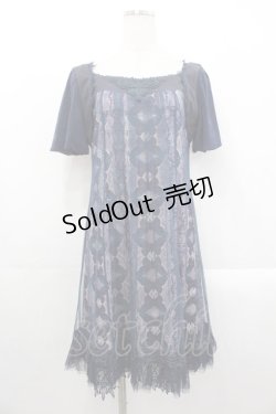 画像1: Ozz oneste / 蝶プリントチュール重ね半袖ワンピース  ネイビー I-25-10-29-050-OO-OP-SA-ZI