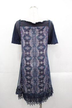 画像2: Ozz oneste / 蝶プリントチュール重ね半袖ワンピース  ネイビー I-25-10-29-050-OO-OP-SA-ZI