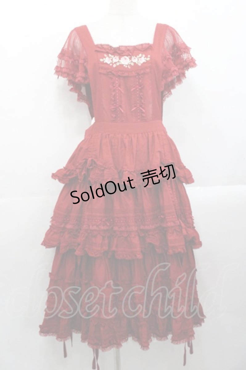 画像1: PINK HOUSE / ローズ刺繍使いタブリエドレス  赤 I-25-10-29-070-LO-OP-SA-ZS (1)