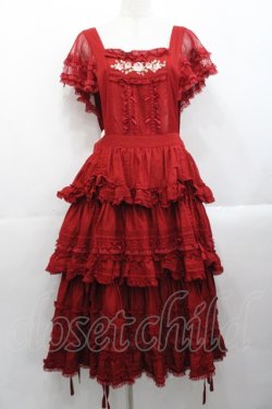 画像1: PINK HOUSE / ローズ刺繍使いタブリエドレス  赤 I-25-10-29-070-LO-OP-SA-ZI