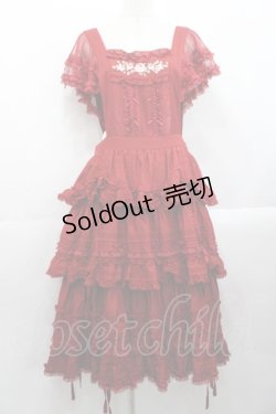 画像1: PINK HOUSE / ローズ刺繍使いタブリエドレス  赤 I-25-10-29-070-LO-OP-SA-ZS