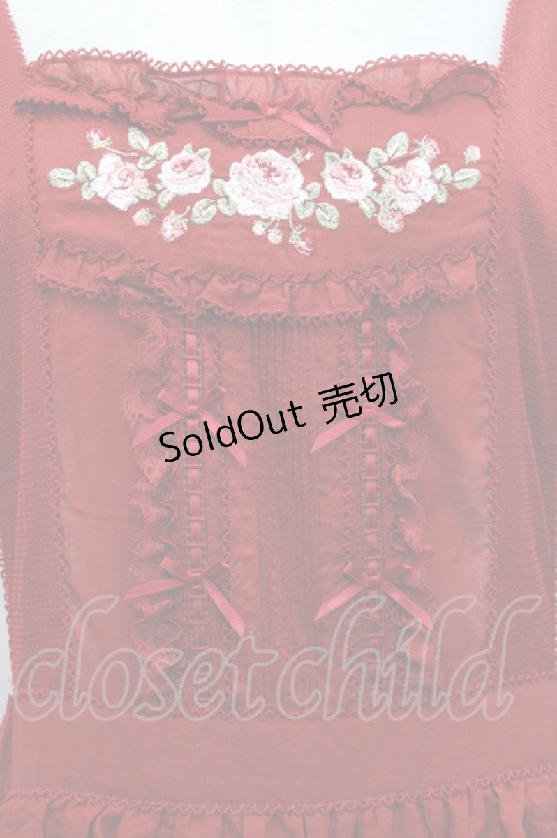 画像3: PINK HOUSE / ローズ刺繍使いタブリエドレス  赤 I-25-10-29-070-LO-OP-SA-ZS (3)