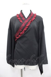 Chalmiere / 和風ブラウス M 黒Ｘ赤 I-25-10-29-012-LO-BL-SA-ZI