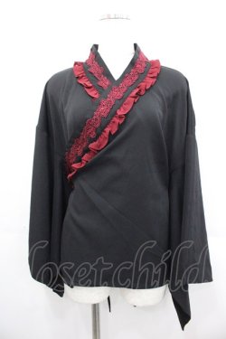 画像1: Chalmiere / 和風ブラウス M 黒X赤 I-25-10-29-012-LO-BL-SA-ZI