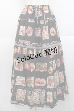 画像1: PINK HOUSE / チェリープリントスカート  黒 I-25-10-29-086-LO-SK-SA-ZI