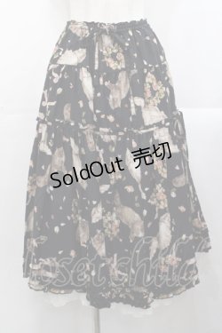 画像1: PINK HOUSE / フラッフィー・キティーズプリントスカート  ブラック I-25-10-29-090-LO-SK-SA-ZI