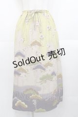 WONDERFUL WORLD / 和柄スカート  グリーン I-25-10-29-093-LO-SK-SA-ZI