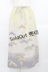 WONDERFUL WORLD / 和柄スカート  グリーン I-25-10-29-093-LO-SK-SA-ZI