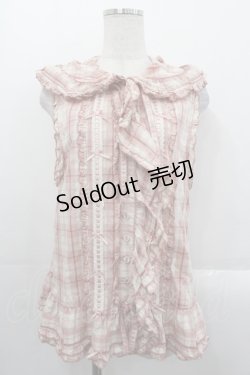 画像1: PINK HOUSE / ウサギの耳付きオリジナルチェックフードベスト  ピンクチェック I-25-10-29-015-LO-TO-SA-ZI
