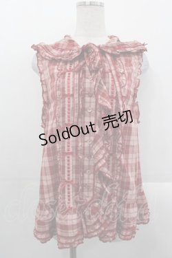 画像1: PINK HOUSE / ウサギの耳付きオリジナルチェックフードベスト  赤チェック I-25-10-29-016-LO-TO-SA-ZI