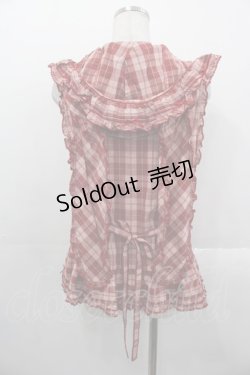 画像2: PINK HOUSE / ウサギの耳付きオリジナルチェックフードベスト  赤チェック I-25-10-29-016-LO-TO-SA-ZI