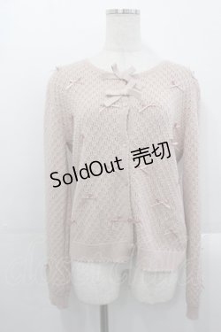 画像1: PINK HOUSE / リボンいっぱい透かし編みカーディガン  ピンク I-25-10-29-017-LO-TO-SA-ZI