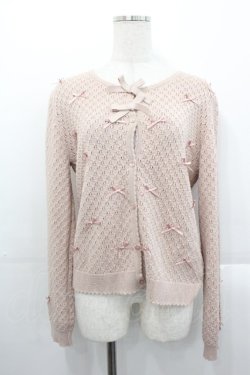 画像2: PINK HOUSE / リボンいっぱい透かし編みカーディガン  ピンク I-25-10-29-017-LO-TO-SA-ZI