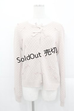 画像2: PINK HOUSE / リボンいっぱい透かし編みカーディガン  ピンク I-25-10-29-017-LO-TO-SA-ZI