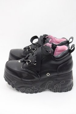 画像2: YOSUKE / 編み上げ厚底シューズ 22.5CM 黒 I-25-10-29-123-PU-SH-SA-ZI