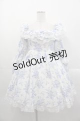 Selkie / フラワープリント長袖ワンピース  白ｘ青 I-25-10-29-028-LO-OP-SA-ZI