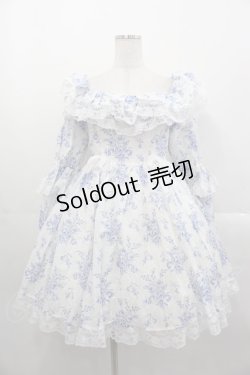 画像1: Selkie / フラワープリント長袖ワンピース  白ｘ青 I-25-10-29-028-LO-OP-SA-ZI