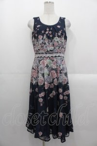 axes femme / 蔓薔薇柄ノースリワンピース  ネイビー I-25-10-29-035-AX-OP-SA-ZI