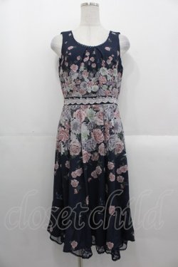 画像1: axes femme / 蔓薔薇柄ノースリワンピース  ネイビー I-25-10-29-035-AX-OP-SA-ZI