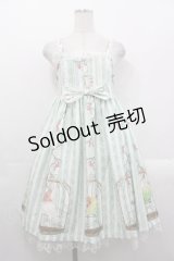 Le Palais du Miroir（海外ロリータブランド） / 小鳥柄ジャンパースカート  グリーンＸ白 I-25-10-29-044-LO-OP-SA-ZI