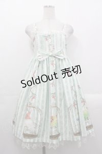 Le Palais du Miroir（海外ロリータブランド） / 小鳥柄ジャンパースカート  グリーンＸ白 I-25-10-29-044-LO-OP-SA-ZI