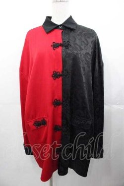 画像1: Favorite / チャイナ2カラー切替シャツワンピース  赤Ｘ黒 I-25-11-04-049-LO-OP-SA-ZI