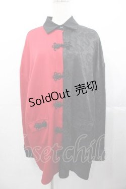 画像1: Favorite / チャイナ2カラー切替シャツワンピース  赤Ｘ黒 I-25-11-04-049-LO-OP-SA-ZI