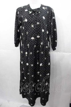 画像1: PINK HOUSE / フラワー&新芽ワンピース  ブラック I-25-11-04-053-LO-OP-SA-ZI