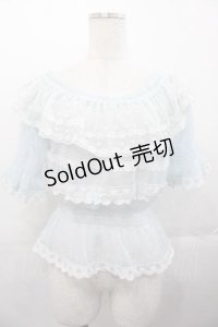 LIZ LISA / チュールレース半袖ブラウス  サックスＸ白 I-25-11-04-006-LO-BL-SA-ZI