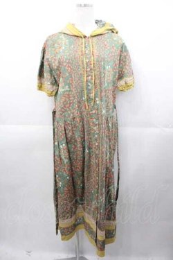 画像1: PINK HOUSE / イチゴ&ギンガム切替フード付き半袖ワンピース  グリーン I-25-11-04-055-LO-OP-SA-ZI